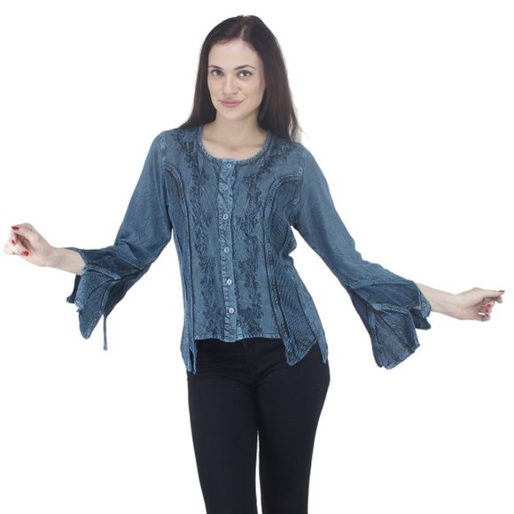 AUGLLE Tops - GYPSY RENAISSANCE BOHEMIAN BELL SLEEVE STYLE BLOUSE TOP